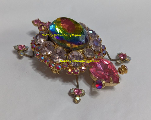 Juliana D&E Turtle Tortoise Brooch Amethyst Purple Rose Pink Large Cabo Round Pin Vintage Delizza Elster Designer Fashion Jewelry Gift