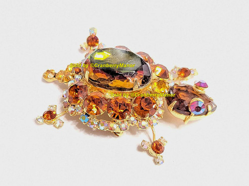 Juliana D&E Turtle Tortoise Brooch Topaz Large Cabo Round Pin Vintage Delizza Elster Designer Fashion Jewelry Gift