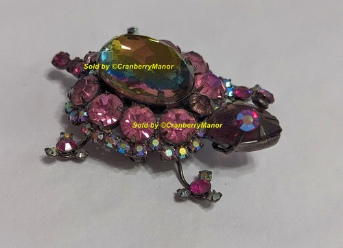 Juliana D&E Turtle Tortoise Brooch Amethyst Purple Topaz Large Cabo Round Japanned Pin Vintage Delizza Elster Designer Fashion Jewelry Gift