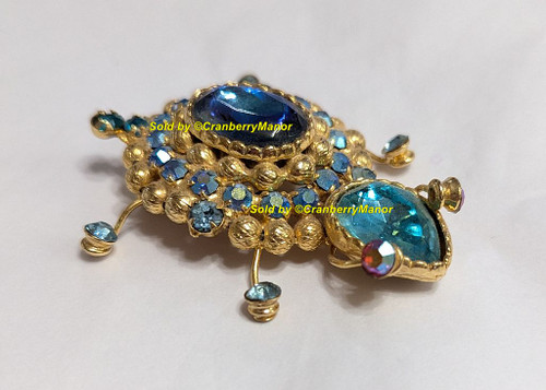 Juliana D&E Turtle Tortoise Brooch Blue Ball Chain Fancy Pin Vintage Delizza Elster Designer Fashion Jewelry Gift