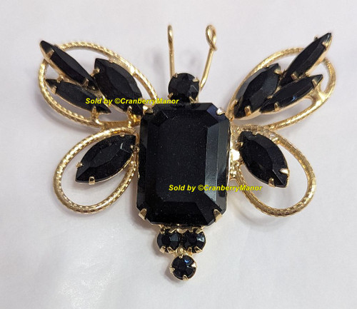 Juliana D&E Bug Brooch Wire Frame Wing Butterfly Pin Jet Black Bee Insect Jewelry Vintage DeLizza Elster Designer Fashion Gift