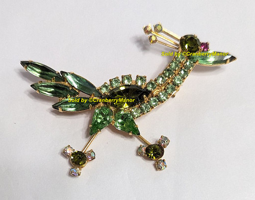Juliana D&E Roadrunner Brooch Emerald Green Bird Pin Vintage DeLizza Elster Designer Fashion Jewelry Gift D