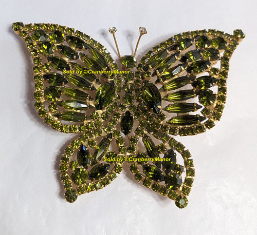 Juliana D&E Butterfly Brooch XL Reinforced Wing Olivine Green Bug Insect Pin Vintage DeLizza Elster Designer Fashion Jewelry Gift