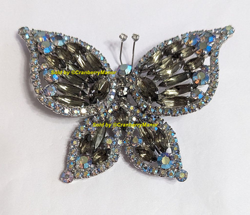 Juliana D&E Butterfly Brooch XL Reinforced Wing Black Diamond Crystal Bug Insect Pin Vintage DeLizza Elster Designer Fashion Jewelry Gift