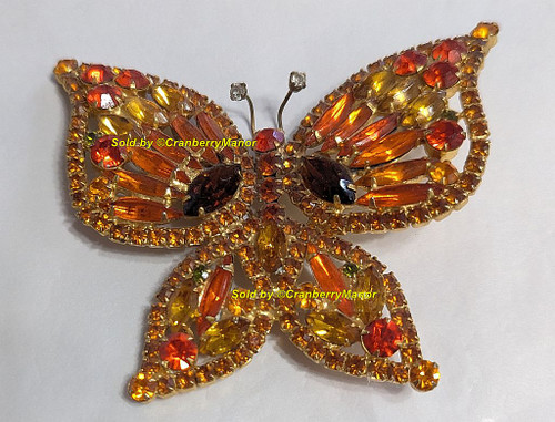 Juliana D&E Butterfly Brooch XL Reinforced Wing Sun Orange Topaz Bug Insect Pin Vintage DeLizza Elster Designer Fashion Jewelry Gift
