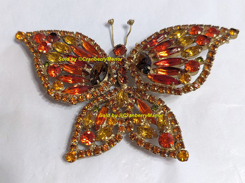 Juliana D&E Butterfly Brooch XL Reinforced Wing Sun Orange Topaz Bug Insect Pin Vintage DeLizza Elster Designer Fashion Jewelry Gift EE