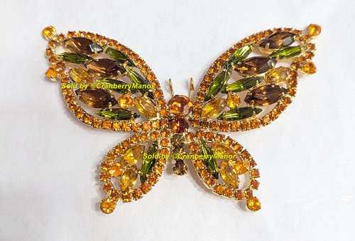Juliana D&E Butterfly Brooch XL Reinforced Wing Top Topaz Green Bug Insect Pin Vintage DeLizza Elster Designer Fashion Jewelry Gift