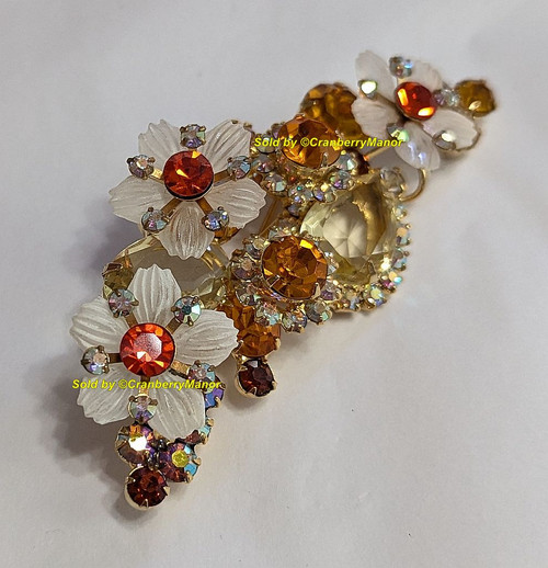 Juliana D&E Brooch Topaz Sun Citrine Tear Drop Molded Lucite Leaf Flower Floret Pin Vintage Delizza Elster Designer Jewelry Gift