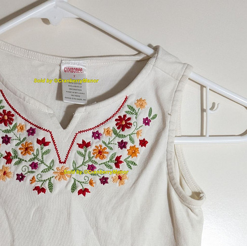 Gymboree Fiesta Del Sol Tank Top White Embroider Flower Shirt Vintage Child Kid Clothing Gift