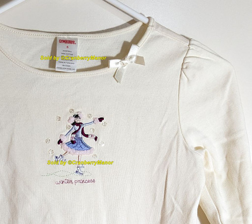 Gymboree Winter Princesss Shirt Embroider Sequin Ice Skater Top Vintage Child Kid Clothing Gift