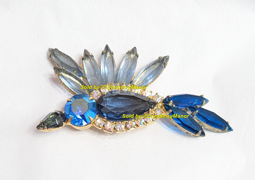 Juliana D&E Bird Brooch Cobalt Blue Left Navette Pin Vintage DeLizza Elster Designer Fashion Jewelry Gift