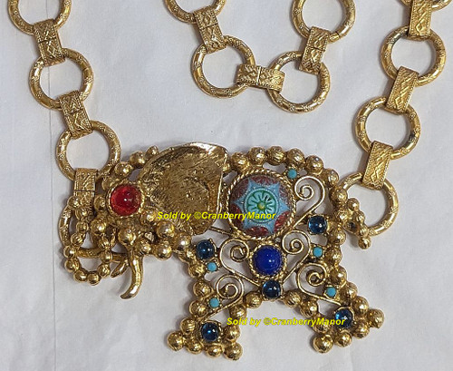 Juliana D&E Elephant Belt Moroccan Matrix Ruby Red Sapphire Blue Ball Chain Jewelry Vintage DeLizza Elster Fashion Designer Gift
