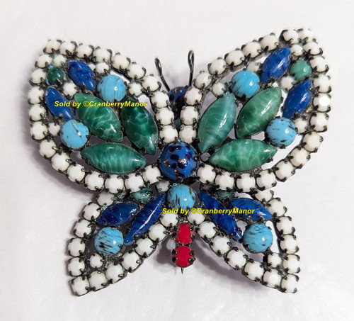 Juliana D&E Butterfly Brooch Mottled Black Japanned Pin Vintage DeLizza Elster Mid Century Designer Fashion Jewelry Gift