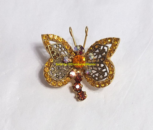 Juliana D&E Butterfly Lapel Brooch Filigree Wing Bug Topaz Insect Pin Vintage DeLizza Elster Designer Fashion Jewelry Gift B