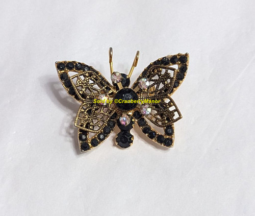 Juliana D&E Butterfly Lapel Brooch Filigree Wing Bug Black Onyx Insect Pin Vintage DeLizza Elster Designer Fashion Jewelry Gift