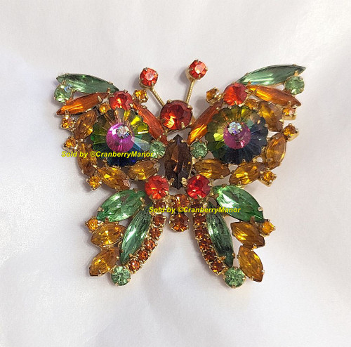 Juliana D&E Rivoli Butterfly Brooch Topaz Sun Green Bug Insect Pin Vintage DeLizza Elster Designer Fashion Jewelry Gift