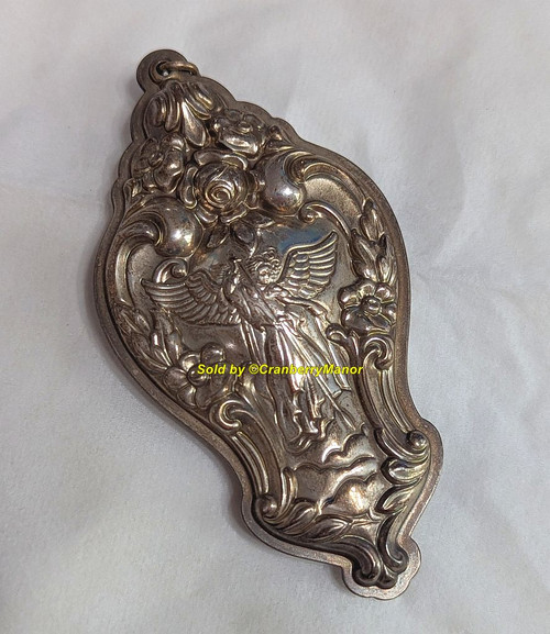 Lunt Sterling Silver Arch Angel Michael Ornament Cherub Heart Archangel Rose Pendant Art Nouveau Revival Necklace Vintage Designer Holiday Christmas Gift
