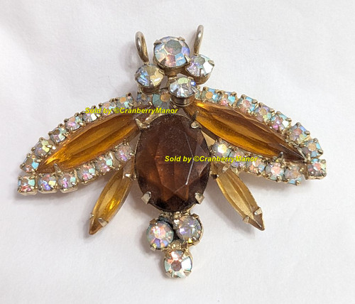 Juliana D&E Wire Floret Beetle Brooch Topaz Crystal AB Fly Bug Bee Insect Pin Vintage DeLizza Elster Designer Fashion Jewelry Gift AS IS