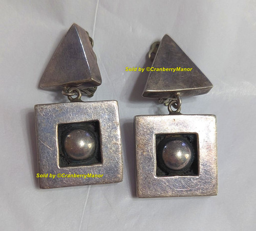 Taxco Mexico Sterling Earrings Triangle Square Ball Silver Jewelry Vintage Designer Fine Geometric Fashion Gift