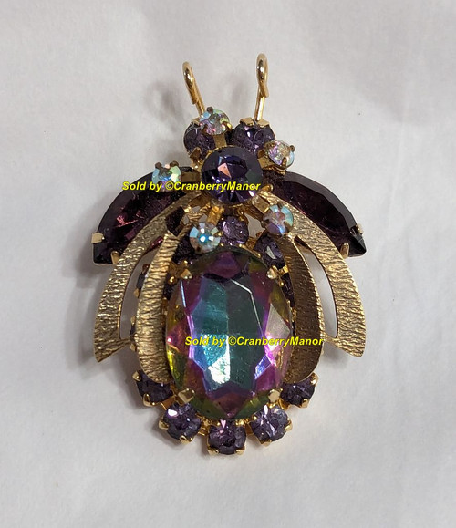 D&E Juliana Bug Brooch Amethyst Purple Beetle Bee Fly Insect Metal Down Wing Vintage DeLizza Elster Designer Jewelry Gift J