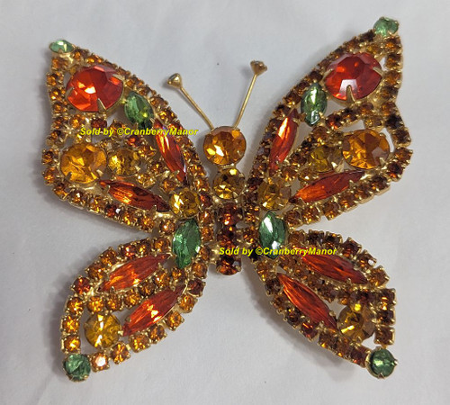 D&E Juliana Butterfly Brooch Reinforced Wing Sun Topaz Bug Insect Pin Vintage DeLizza Elster Designer Fashion Jewelry Gift AS IS