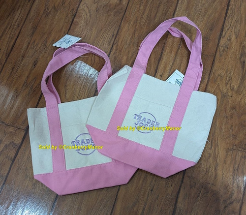 Trader Joe's Pink Mini Tote Bag Pink Canvas Purse Handbag Gift NWT Lot 2