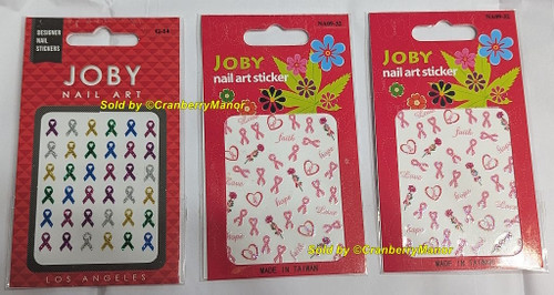 Joby Nail Art Sticker Awareness Glitter Ribbon Pink Multi Color Nailart NOS NIP Makeup Gift Lot 3