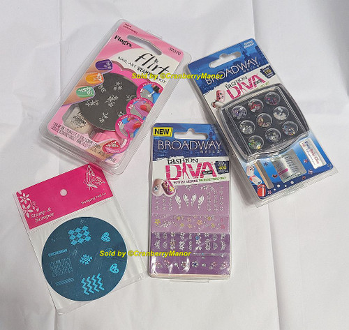 Nail Art Jewel Applique Stamp Plate Kit Broadway Diva Flirt Nailart NOS NIP Makeup Gift Lot 4