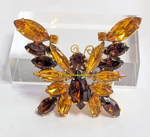 D&E Juliana Mini Butterfly Brooch Smoky Topaz Bug Insect Pin Vintage DeLizza Elster Designer Fashion Jewelry Gift