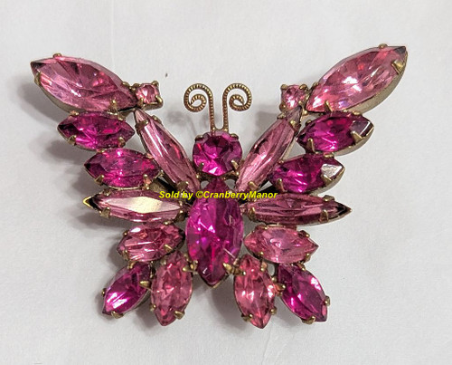 D&E Juliana Mini Butterfly Brooch Earrings Fuchsia Rose Pink Bug Insect Pin Vintage DeLizza Elster Designer Fashion Jewelry Gift AS IS
