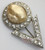 Atomic Space Age Victory Pearl Crystal Rhinestone Paste Brooch Vintage