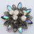 Crackle Glass Beaded Brooch Black Molded Leaf Pin Vintage Fashion Jewelry