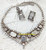 Milk Glass Rhinestone Necklace Earrings Vintage Fashion Jewelry
