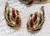 Crown Trifari Red Green Rhinestone Brooch Earrings Vintage Designer Fashion Jewelry