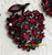 Lisner Black Japanned Apple Brooch Earrings Ruby Red Rhinestone Vintage Designer Jewelry