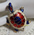 Boucher Turtle Tortoise Brooch Red White Blue Enamel Rhinestone Vintage Designer Jewelry