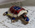 Boucher Turtle Tortoise Brooch Red White Blue Enamel Rhinestone Vintage Designer Jewelry