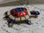 Boucher Turtle Tortoise Brooch Red White Blue Enamel Rhinestone Vintage Designer Jewelry