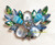 Juliana D&E Brooch Pillowcase Lamp Work Pin Blue Green Vintage Delizza Elster Designer Jewelry