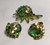 Juliana D&E Brooch Earrings Emerald Green Wire Over Leaf Pin Vintage Delizza Elster Designer Jewelry