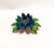 Crown Trifari Brooch Blue Green Lotus Flower Pin Vintage Designer Jewelry Gift