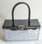 Jet Black Lucite Purse Silver Basket Weave Bag Flip Top Satchel Vintage Mid Century Fashion Mirror Handbag Gift