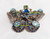 Sapphire Blue Peridot Glass Butterfly Brooch Fancy Marbled Crackle Pin Vintage Fashion Jewelry Mid Century Gift