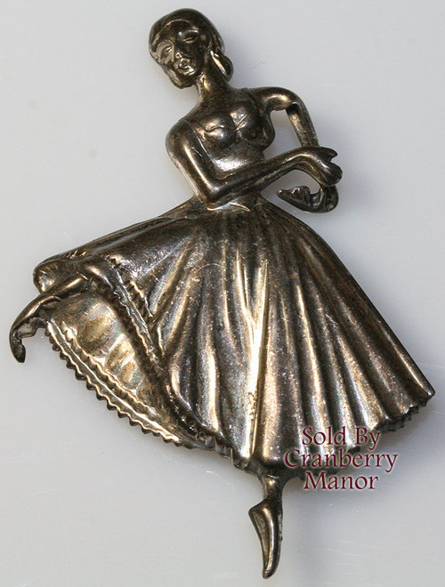 Lang Sterling Brooch Silver Ballerina Dancer Pin Vintage Designer