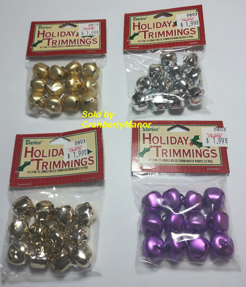 Lot 4 Darice Holiday Trimmings Jingle Bells - Gold, Silver, Purple