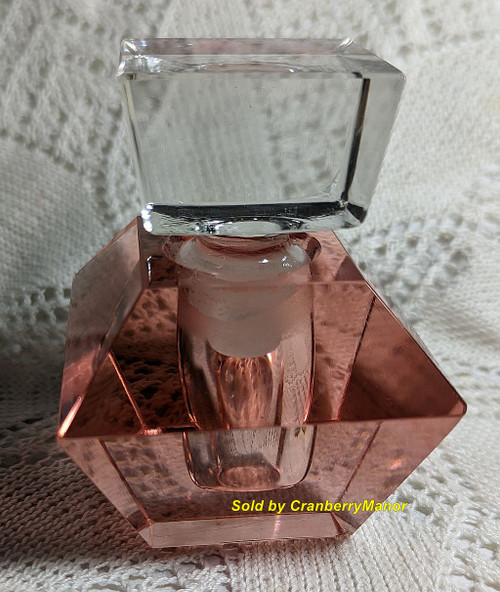Pink Art Deco Glass Perfume Bottle Vintage