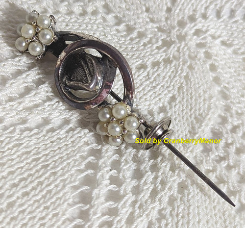 Tortolani Pearl Rose Stick Pin Brooch Vintage Designer Fashion Jewelry