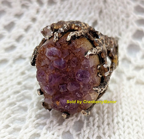 Panetta Amethyst Sterling Silver Brutalist Grotesque Ring Vintage Size 5