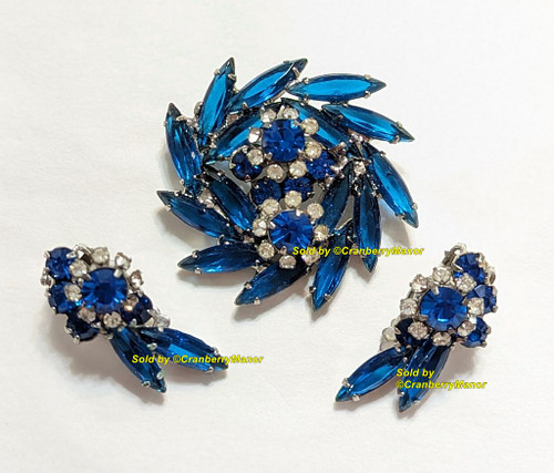 juliana d&e フラワーインタリオ ブローチ&イヤリングセット Juliana D&E Brooch Earrings Sapphire Blue Rhinestone Floret