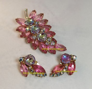 Juliana D&E Brooch Earrings Pink Rose Scooped Pillow Pin Vintage Delizza Elster Designer Jewelry